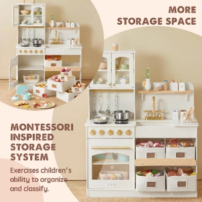 Wooden Play Kitchen with Toy Storage System