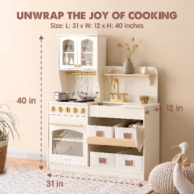 Wooden Play Kitchen with Toy Storage System